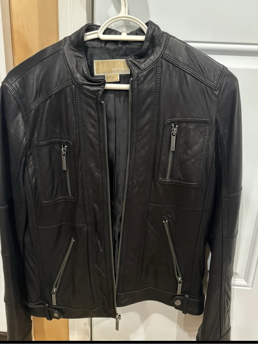 MICHAEL Michael Kors Black Leather Zip-Up jacket